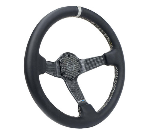 NRG Carbon Fiber Steering Wheel (350mm) Silver Carbon Fiber Center - Silver Stitching & Center Mark - RST-036CF-SL Photo - Close Up