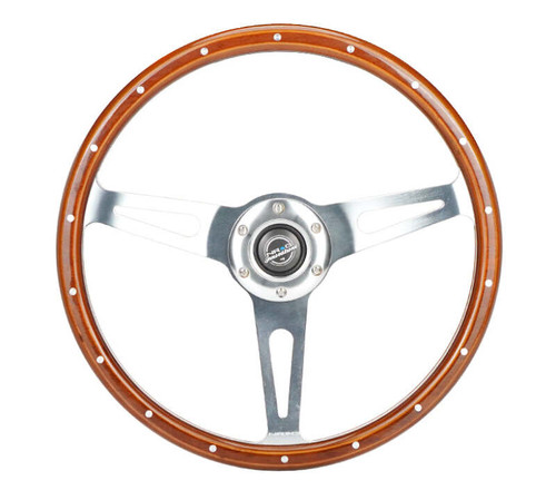 NRG Reinforced Steering Wheel (360mm) Dark Wood Grain w/Chrome 3-Spoke Center - RST-363SL Photo - Primary
