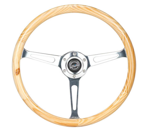 NRG Reinforced Steering Wheel (380mm) Light Wood Grain w/3-Spoke Center Shinny Chrome - RST-380RG Photo - Primary