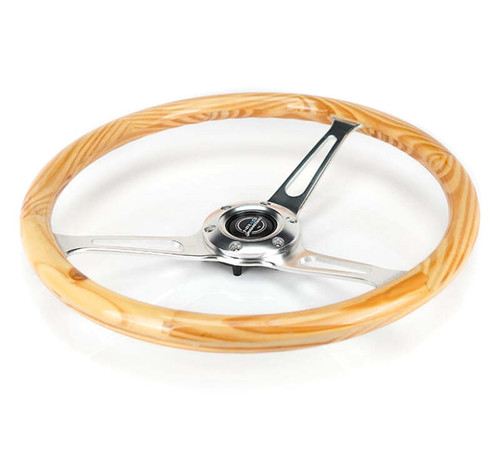 NRG Reinforced Steering Wheel (380mm) Light Wood Grain w/3-Spoke Center Shinny Chrome - RST-380RG Photo - Close Up