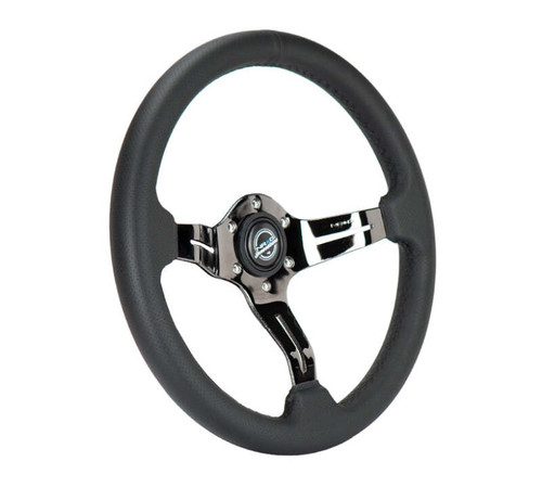 NRG Light Weight Gaming Steering Wheel - 350mm 3 Black Chrome Spokes Perforated Leather - ST-010BC-PR Photo - Close Up