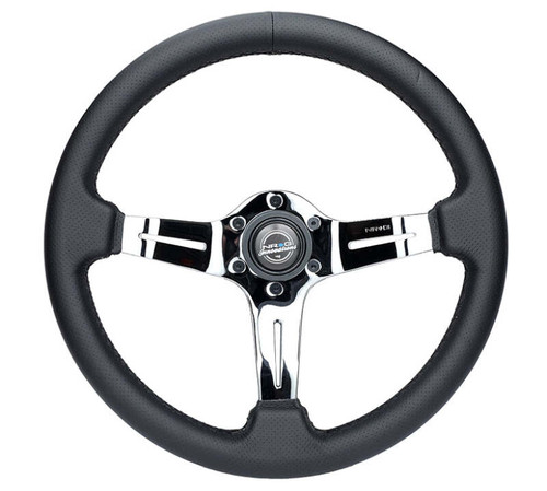 NRG Light Weight Gaming Steering Wheel - Splitz Chrome Silver Spokes Perforated Leather - ST-010CH-PR Photo - Primary