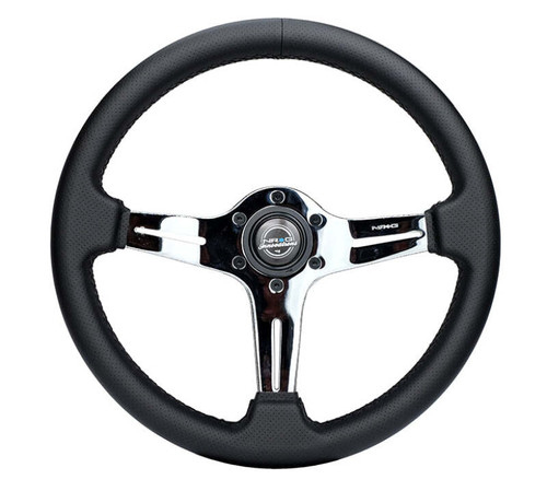 NRG Light Weight Gaming Steering Wheel - 350mm 3 Chrome Silver Spokes Perforated Leather - ST-018CH-PR Photo - Primary