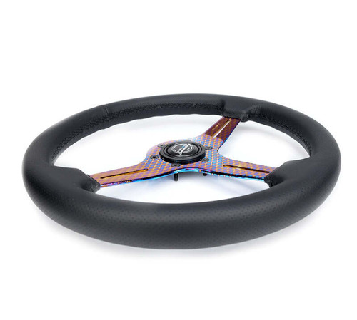 NRG Light Weight Gaming Steering Wheel - 350mm 3 NeoChrome Silver Spokes Perforated Leather - ST-018MC-PR Photo - Close Up