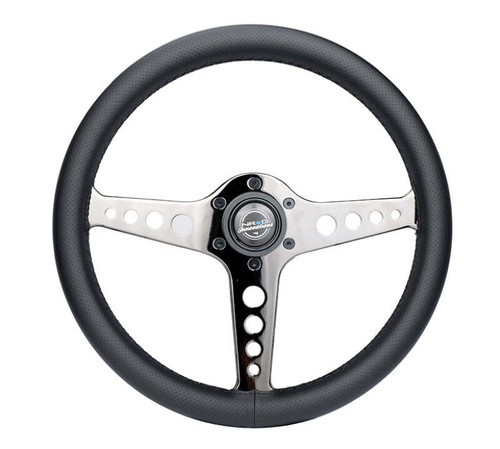 NRG Light Weight Gaming Steering Wheel - Driftz 350mm 3 Black Chrome Spokes Perforated Leather - ST-034BC-PR Photo - Primary