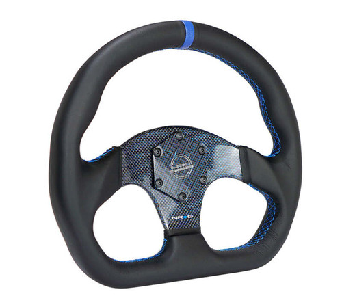 NRG Carbon Fiber Steering Wheel (320mm) Blue CF Center w/Blue Stitch Blue Center Mark Flat Bottom - RST-024CF/BL Photo - Primary