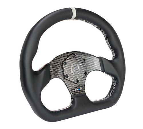 NRG Carbon Fiber Flat Bottom Steering Wheel (320mm) Silver CF Center w/Silver Stitch/Center Mark - RST-024CF/SL Photo - Primary