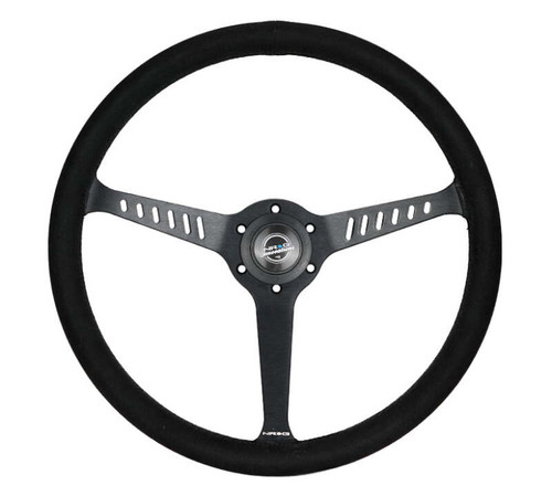 NRG Reinforced Stealth Wheel (380mm) 3 Spoke Center - 1in Deep Dish - Vegan Suede Red Stitch - RST-380-STL-SA Photo - Primary
