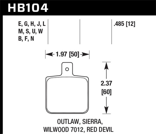 Hawk Wilwood DL Single Outlaw w/ 0.156 in. Center Hole DTC-70 Motorsports Brake Pads - HB104U.485 Photo - Primary