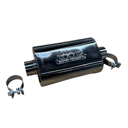 Kooks 2.5in Oval Clamp In Muffler 12in Long Body Polished Stainless Steel - KO250-12-CI Photo - Unmounted