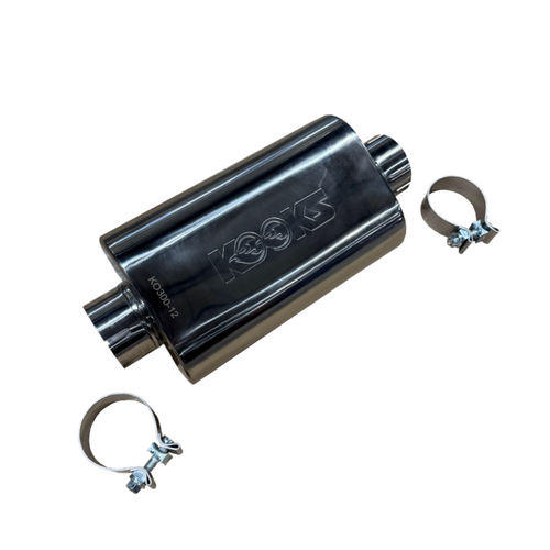 Kooks 3in Oval Clamp In Center/Center Muffler 12in Long Body Polished Stainless Steel - KO300-12-CI Photo - Unmounted