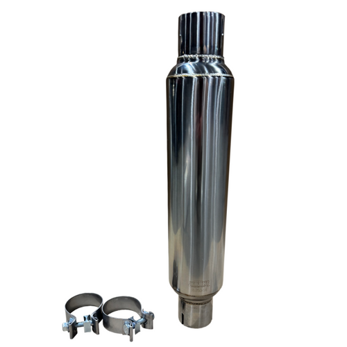Kooks 2.5in Round Clamp In Muffler 14in Long Polished Stainless Steel - R250-14-CI Photo - Unmounted