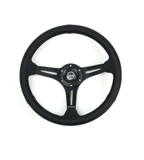 NRG Reinforced Perforated Leather Racing Steering Wheel 350mm / 2.5in Deep / 4mm Matte Black Spoke - RST-030PR-BK Photo - Primary