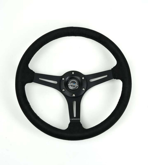 NRG Reinforced Micro Suede Racing Steering Wheel 350mm / 2.5in Deep / 4mm Matte Black Spoke - RST-030SA Photo - Primary
