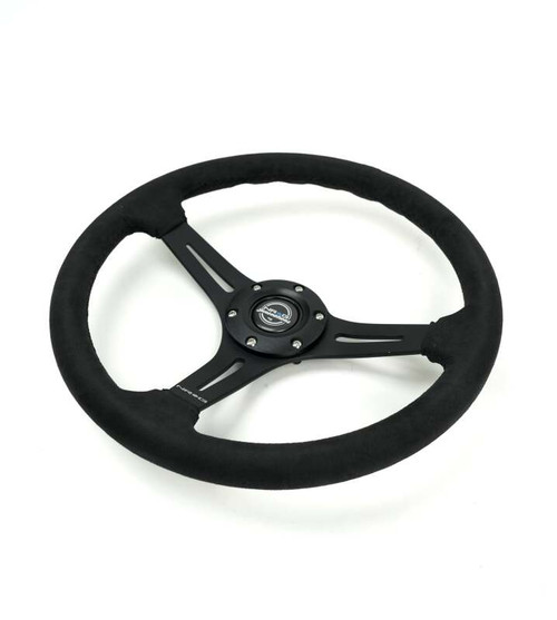 NRG Reinforced Micro Suede Racing Steering Wheel 350mm / 2.5in Deep / 4mm Matte Black Spoke - RST-030SA Photo - Close Up