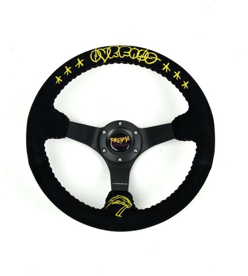 NRG Reinforced Black Perforated Leather Steering Wheel 350mm / 3in Deep w/ NVR Embroidery - RST-036MB-S-NVR Photo - Primary
