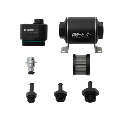 DeatschWerks DWFFR-X 70mm Billet Fuel Filter Regulator - 10 Micron with 5/16in Fittings - 8-FFR-070-010K-516 Photo - Primary
