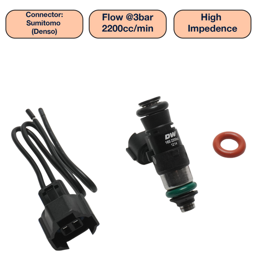 DeatschWerks Universal 2200cc Single Fuel Injector / 34mm Length / 14mm O-Ring Seals - DW2200-34-14-14-1 Photo - Primary