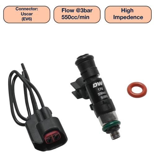 DeatschWerks Universal 550cc Single Fuel Injector / 48mm Length / 14mm O-Ring Seals - DW550-48-14-14-1 Photo - Primary