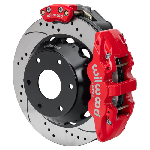 Wilwood Big Ford New Style Aero4 Rear EPB Kit - 14in Drilled Rotor - 2.50in Offset - Red - 140-18153-DR Photo - Primary