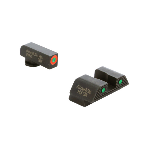 AMERIGLO TROOPER SIGHT SET FOR GLOCK® 42/43/43X/48 GL-823 - GREEN TRITIUM ORANGE OUTLINE FRONT, GREEN TRITIUM BLACK OUTLINE SERRATED SQ REAR