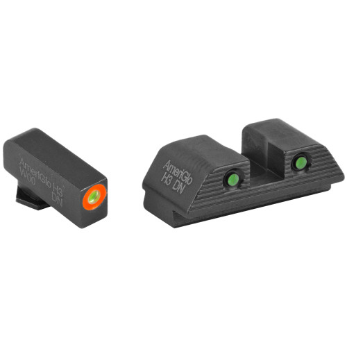 TROOPER SIGHT SET FOR GLOCK® GEN 5 9MM/.40, GL-818 - GREEN TRITIUM ORANGE OUTLINE FRONT, GREEN TRITIUM BLACK OUTLINE SERRATED SQ REAR