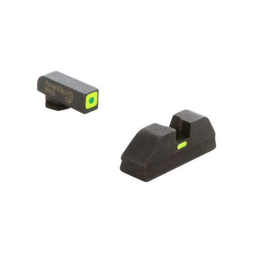 AMERIGLO CAP SIGHT SET FOR GLOCK® GEN 1-4 10MM/.45/.357 GL-615 - GREEN TRITIUM LUMIGREEN SQUARE OUTLINE FRONT, LUMIGREEN LINE (NON TRITIUM) REAR