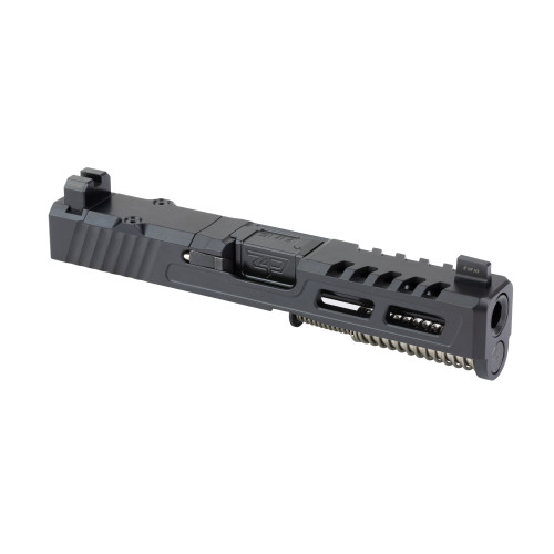 ZAFFIRI PRECISION ZPS.2 COMPLETE UPPER FOR G19 GEN 5, BLACK CERAKOTE, RMR OPTIC CUT, BLACK FLUSH AND CROWN BARREL, UPPER PARTS KIT, BLACKED OUT CO-WITNESS HEIGHT SIGHTS