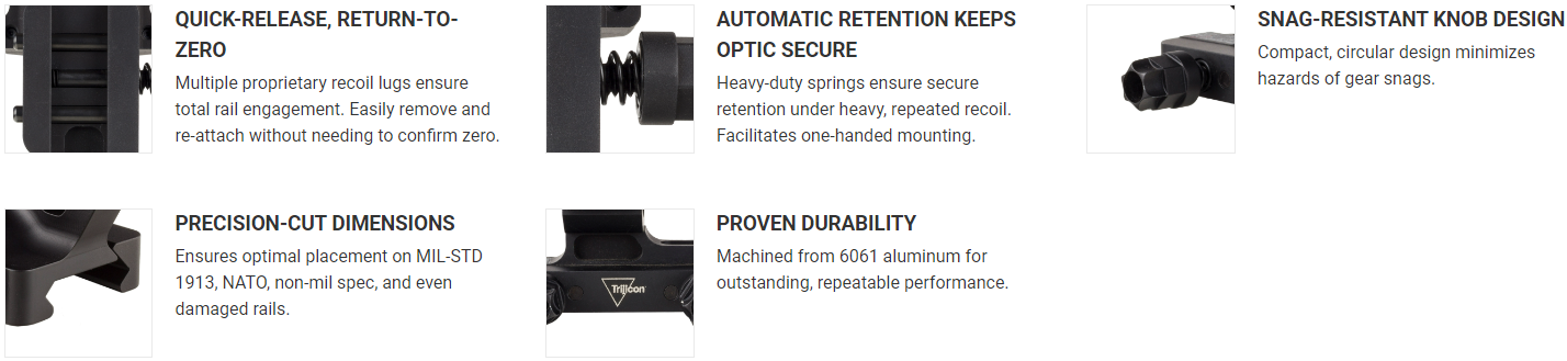 TRIJICON BOLT ACTION MOUNT W/ Q-LOC™ TECHNOLOGY FITS 30MM TUBES, HEIGHT ABOVE RAIL: 1.125", CANT: 20 MOA