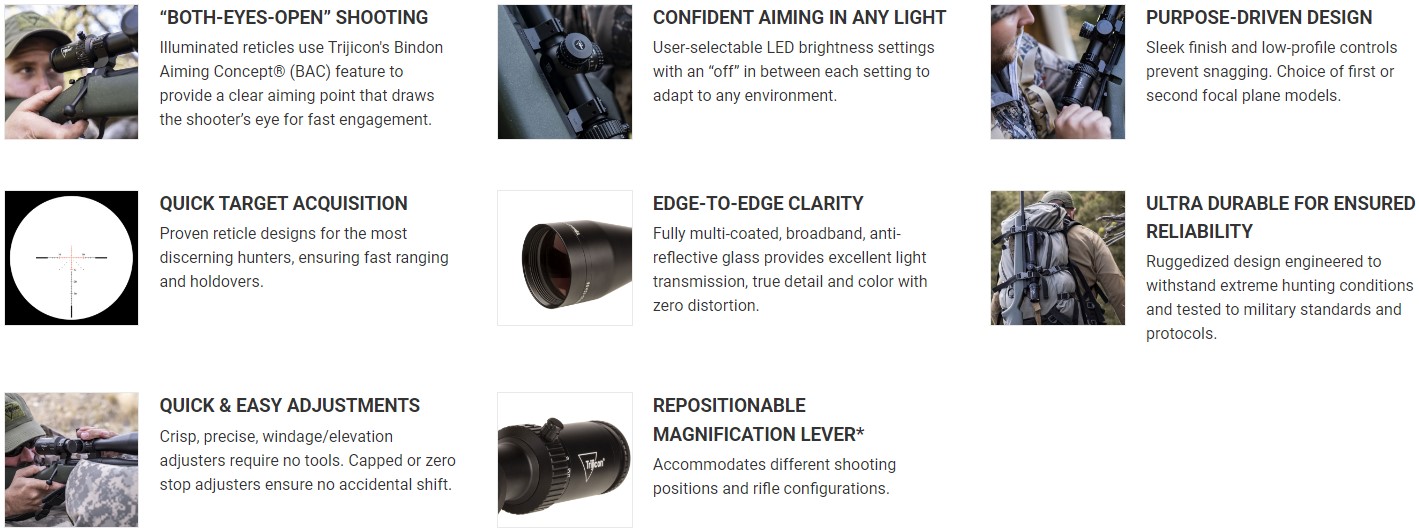 TRIJICON CREDO® HX 4-16x50 SECOND FOCAL PLANE (SFP) RIFLESCOPE W/ GREEN STANDARD DUPLEX, 30MM TUBE, SATIN BLACK, LOW CAPPED ADJUSTERS