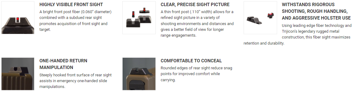 TRIJICON® FIBER SIGHTS - FOR GLOCK® STANDARD FRAMES - FRONT: RED / GREEN FIBER, REAR: BLACK, NON-ILLUMINATED