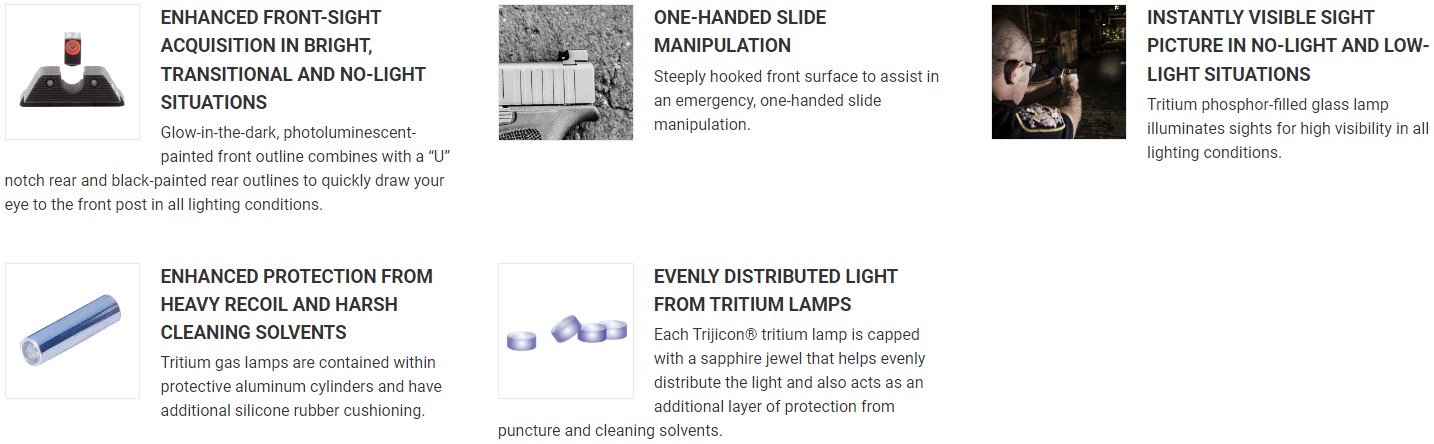 TRIJICON HD™ NIGHT SIGHTS - GLOCK STANDARD FRAMES - FRONT: YELLOW OUTLINE / GREEN TRITIUM, REAR: BLACK OUTLINE / GREEN TRITIUM