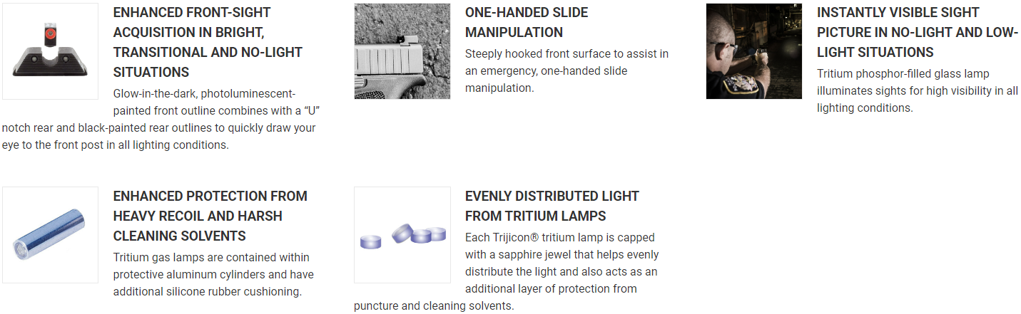 TRIJICON HD™ NIGHT SIGHTS - GLOCK STANDARD FRAMES (MOS) FRONT: ORANGE OUTLINE / GREEN TRITIUM, REAR: BLACK OUTLINE / GREEN TRITIUM