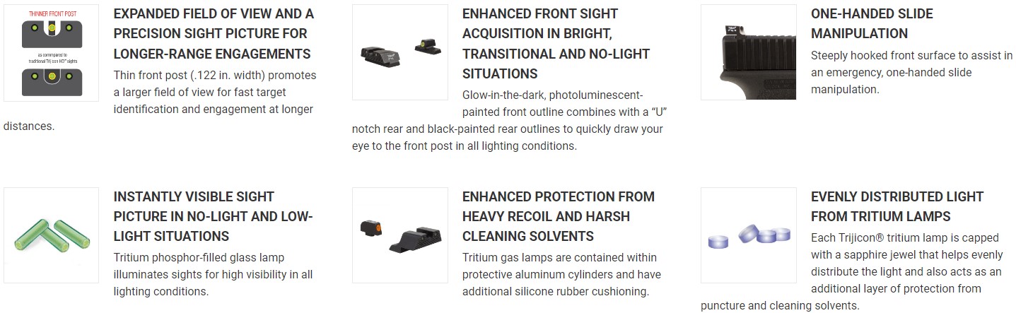 TRIJICON HD XR™ NIGHT SIGHTS - GLOCK STANDARD FRAMES - FRONT: ORANGE OUTLINE / GREEN TRITIUM, REAR: BLACK OUTLINE / GREEN TRITIUM
