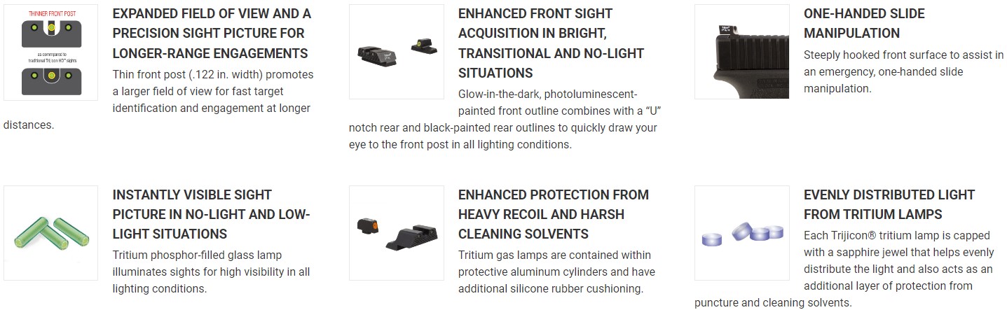 TRIJICON HD XR™ NIGHT SIGHTS - GLOCK STANDARD FRAMES - FRONT: ORANGE OUTLINE / GREEN TRITIUM, REAR: BLACK OUTLINE / GREEN TRITIUM