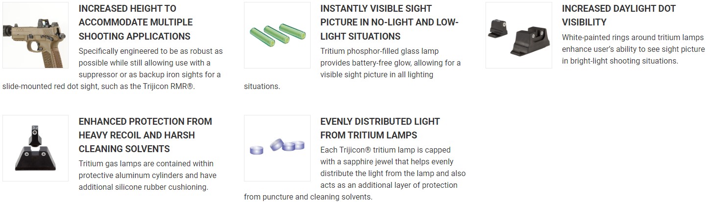 TRIJICON SUPPRESSOR/OPTIC HEIGHT SIGHTS - GLOCK LARGE FRAMES - FRONT: WHITE OUTLINE / GREEN TRITIUM, REAR: WHITE OUTLINE / GREEN TRITIUM