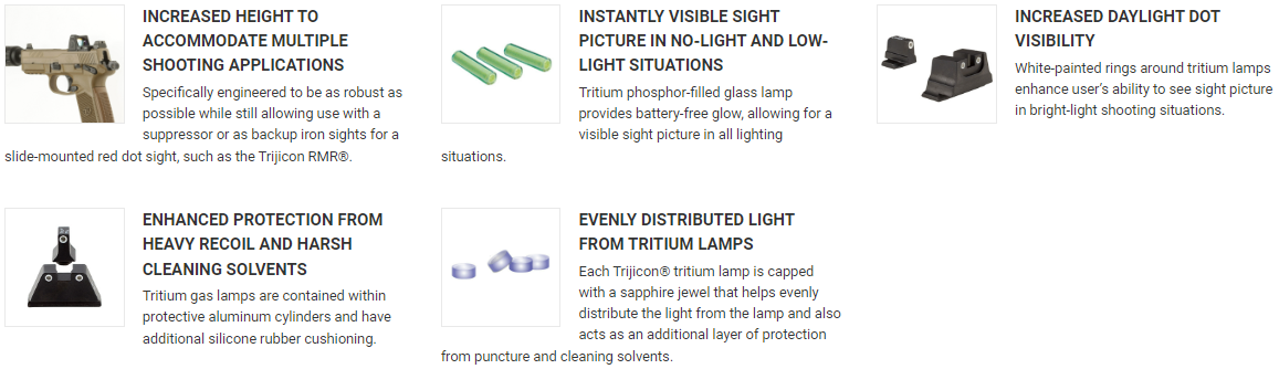 TRIJICON® SUPPRESSOR/OPTIC HEIGHT SIGHTS - GLOCK STANDARD FRAME - FRONT: ORANGE OUTLINE / GREEN TRITIUM, REAR: METAL