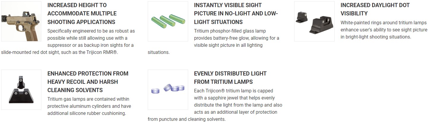 TRIJICON SUPPRESSOR/OPTIC HEIGHT SIGHTS - GLOCK STANDARD FRAMES FRONT: WHITE OUTLINE / GREEN TRITIUM, REAR: WHITE OUTLINE / ORANGE TRITIUM