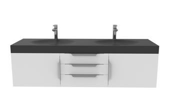 Thames 60" Shallow Basin White Vanity Set With Black Top