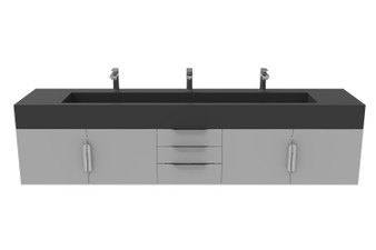 Nile 84" Wall Mounted Gray Bathroom Vanity Set With Black Top