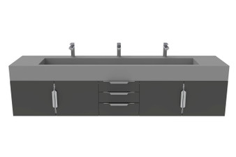 Nile 84" Wall Mounted Black Bathroom Vanity Set With Gray Top