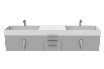 Amazon 84" Wall Mounted Bathroom Gray Vanity Set With White Top