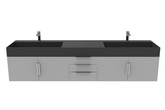 Amazon 84" Wall Mounted Bathroom Gray Vanity Set With Black Top