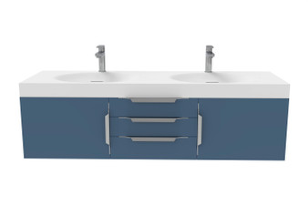 Thames 60" Shallow Basin Blue Vanity Set With White Top