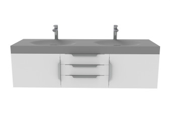 Thames 60" Shallow Basin White Vanity Set With Gray Top
