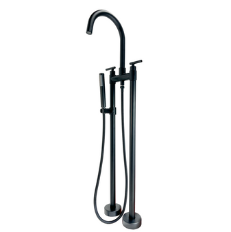 Saturn Double Handle Clawfoot Tub Filler Faucet with Handshower - Matte Black