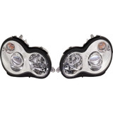 For Mercedes-Benz C Class 2001-2007 Headlight Assembly Halogen Chrome Bezel Pair Driver and Passenger Side (CLX-M0-M40-1101P-AS1)