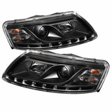 Spyder For Audi A6 Quattro 2005-2007 Projector Headlights Pair | Halogen DRL Black | 5029416