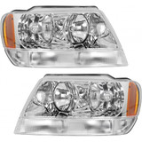 For Jeep Grand Cherokee Headlight Assembly 1999 00 01 02 03 2004 | Halogen Type | Chrome Interior (CLX-M0-USA-20-5576-91-CL360A70-PARENT1)