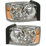 For Dodge Dakota Headlight 2005 2006 2007 Halogen | Chrome Interior | w/ Corner Light Bulb Shield (CLX-M0-USA-D100128-CL360A70-PARENT1)